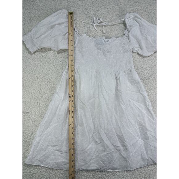 Hill House Athena Nap Mini Dress Small Swiss Dot White Sheer Puff Short Sleeve - Picture 11 of 11